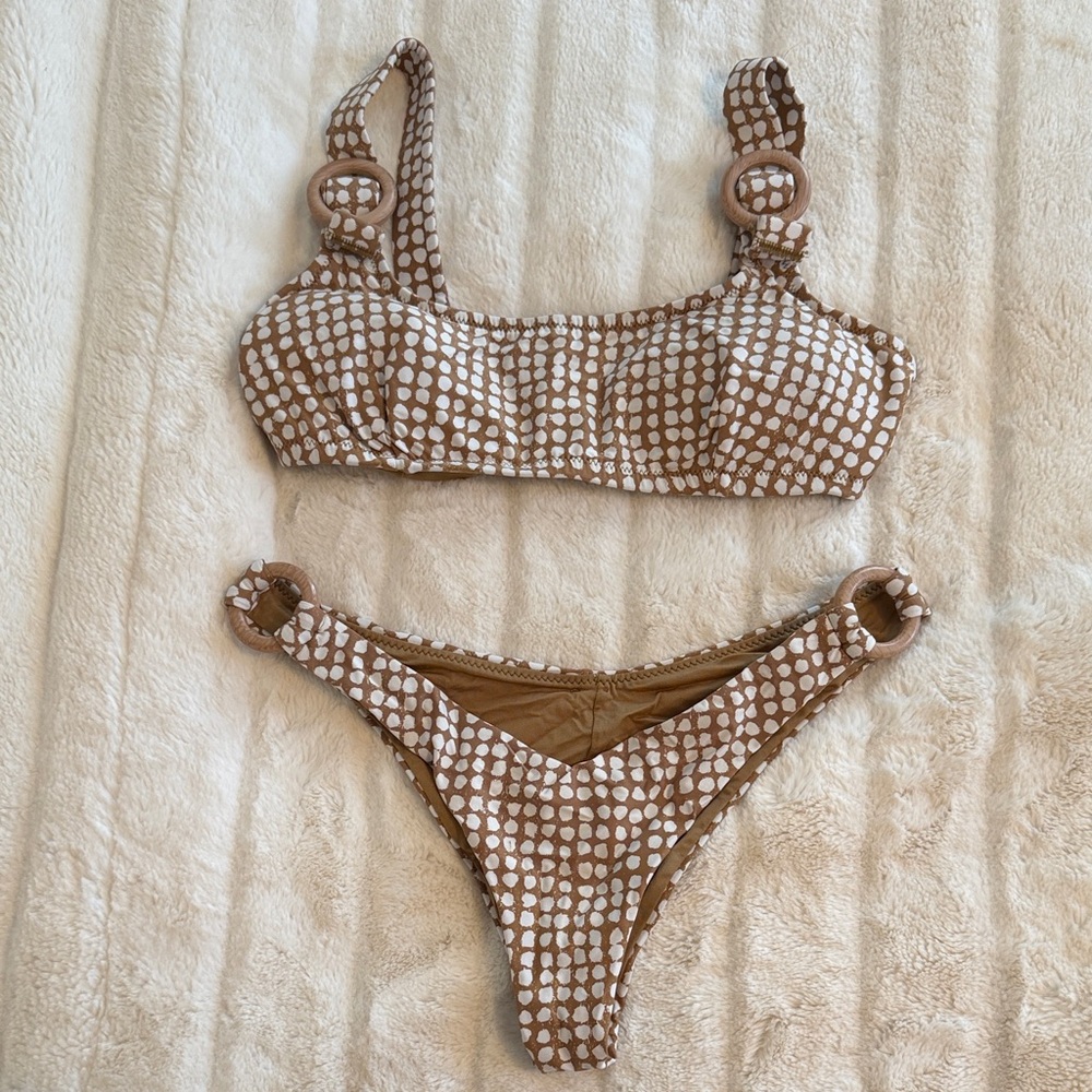 Rip Curl Brown and White Polka Dot Bikini Set